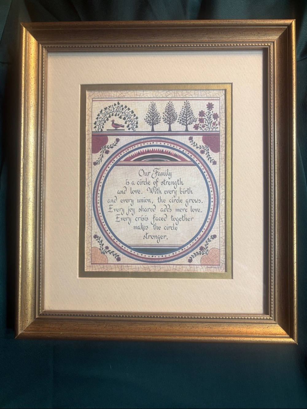 Vintage Framed Scherenschnitte 1992 Eavenson Print -Scissor Cuts Our Family Poem